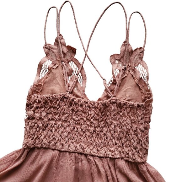 Free People One Adella Slip Dress Rose Pink Boho Lace Crochet Lacey XS - Picture 9 of 16